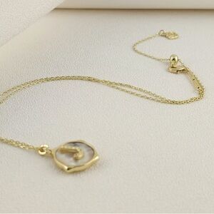 Kendra Scott Letter J Gold Disc Pendant Necklace in Iridescent Abalone